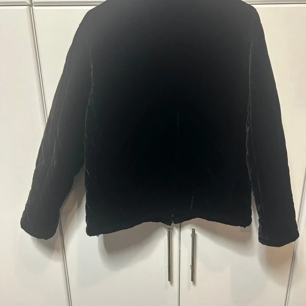 Lauren Ralph Lauren Black Velvet Puffer Jacket Silk Blend Quilted Coat Womens M